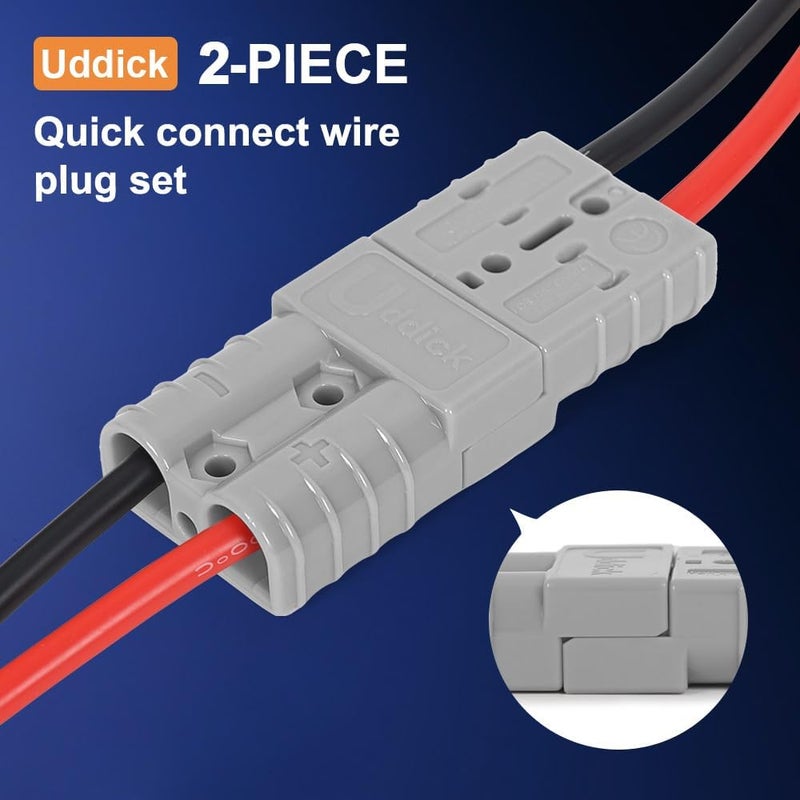 Uddick 2pcs 50Amp Battery Quick Disconnect, 10-12AWG Cable Connector, Quick Connect Plug for Towing Winch, 12-24V, Grey - Image 1
